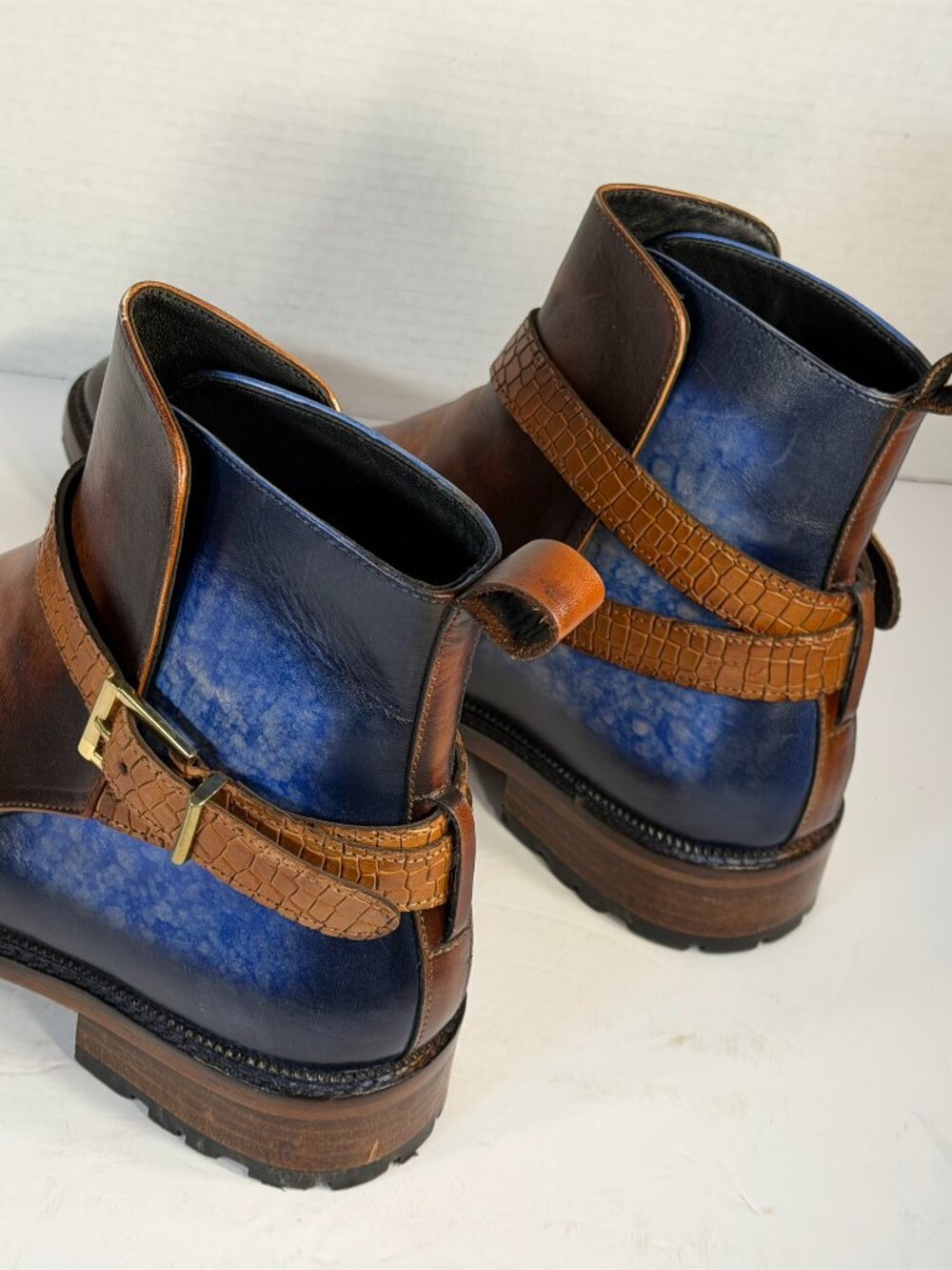 Men's size 9.5-10 Brown and blue leather boots - Picture 10 of 16